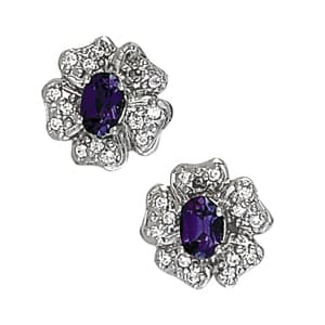 Oval Shape Flower Stud Earrings — White Gold