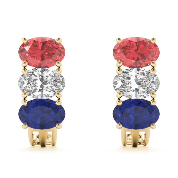 Color Oval Earring, Front view in yellow gold