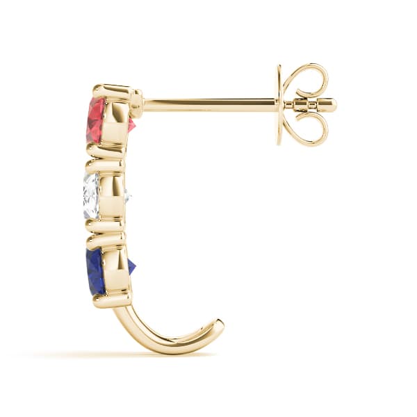 Color Oval Earring, Side view in yellow gold