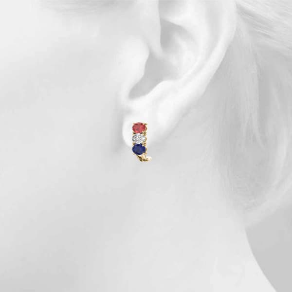 Color Oval Earring, Top view in yellow gold