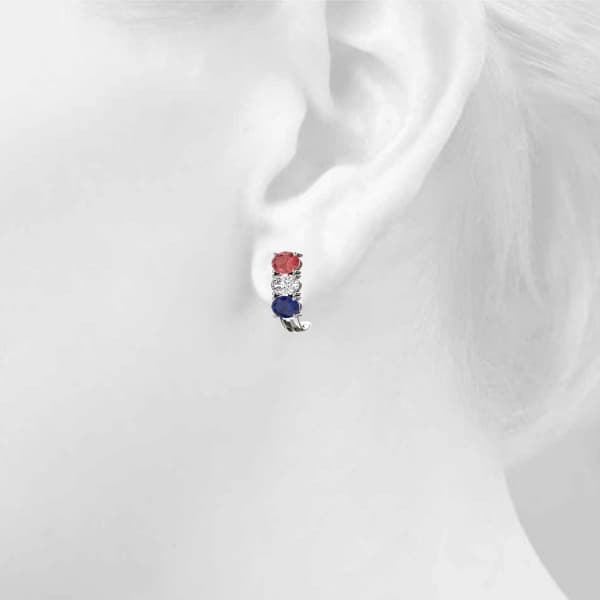 Color Oval Earring, Top view in white gold or platinum