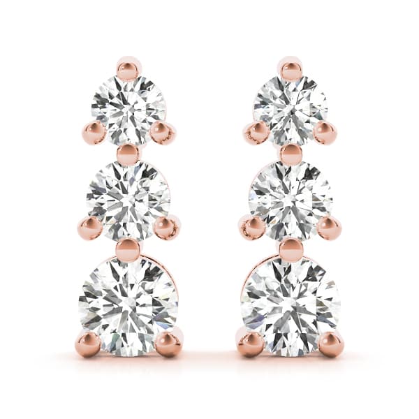 3-Stone Drop Earrings (1 ct. tw.), Front view in rose gold