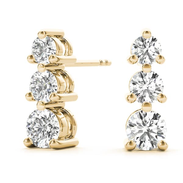 3-Stone Drop Earrings (2 ct. tw.), On hand view in yellow gold
