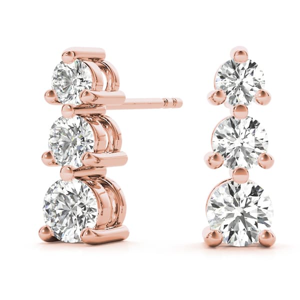 3-Stone Drop Earrings (1 ct. tw.), On hand view in rose gold