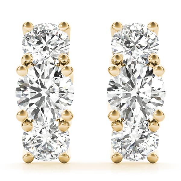 3-Stone Prong Set Curved Earrings (0.92 ct. tw.), Front view in yellow gold