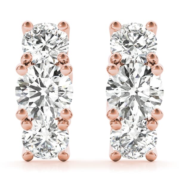 3-Stone Prong Set Curved Earrings (0.92 ct. tw.), Front view in rose gold