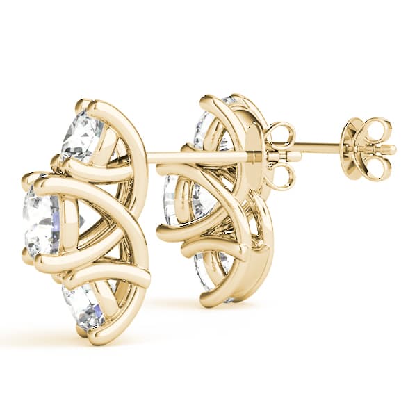 3-Stone Prong Set Curved Earrings (0.92 ct. tw.), Angle view in yellow gold
