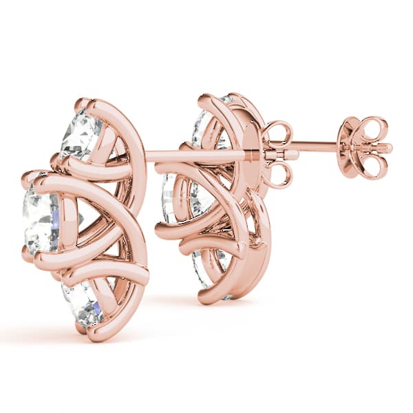 3-Stone Prong Set Curved Earrings (0.92 ct. tw.), Angle view in rose gold