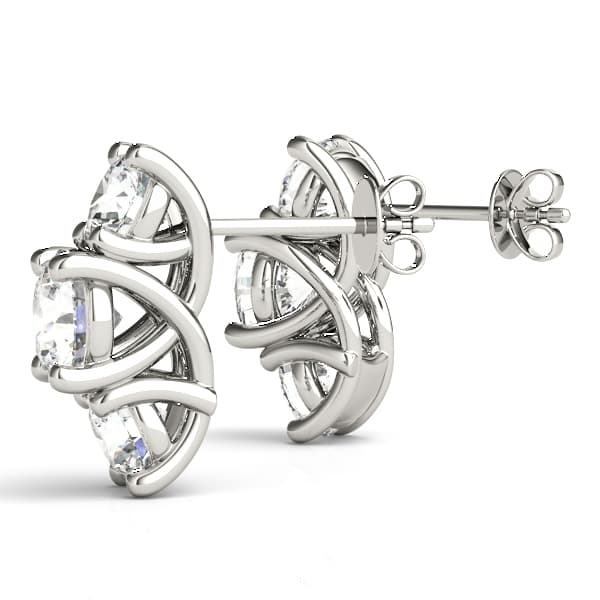 3-Stone Prong Set Curved Earrings (2.52 ct. tw.), Angle view in white gold or platinum