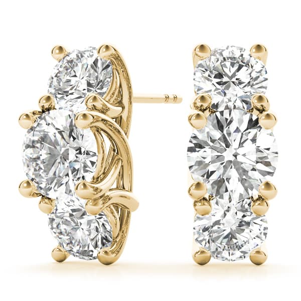 3-Stone Prong Set Curved Earrings (0.92 ct. tw.), On hand view in yellow gold