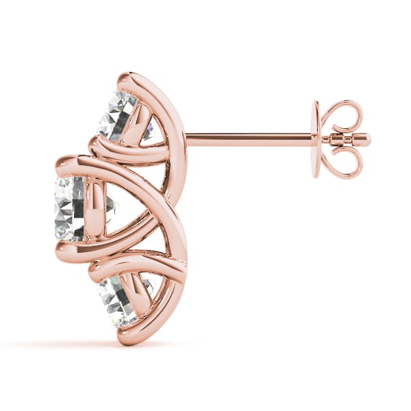 3-Stone Prong Set Curved Earrings (0.92 ct. tw.), Side view in rose gold