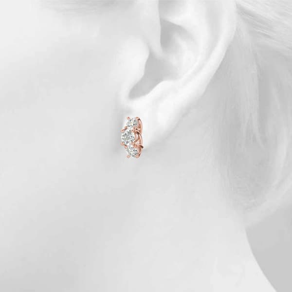3-Stone Prong Set Curved Earrings (0.92 ct. tw.), Top view in rose gold
