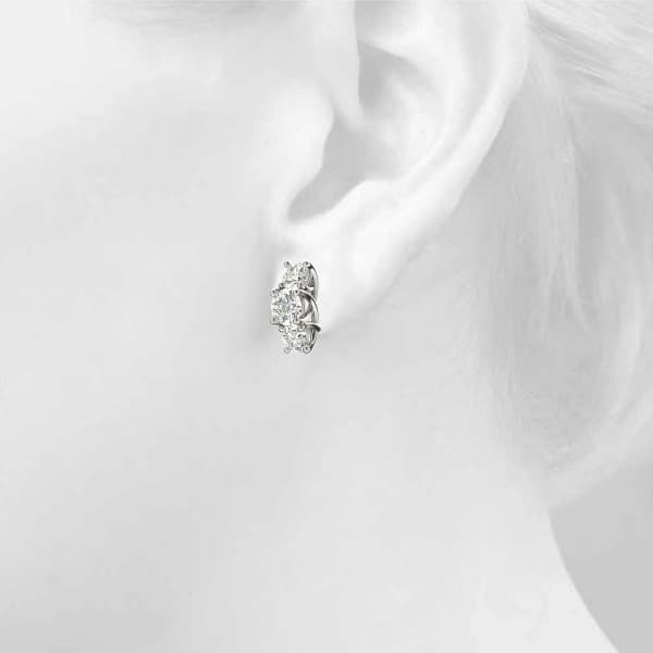 3-Stone Prong Set Curved Earrings (2.52 ct. tw.), Top view in white gold or platinum