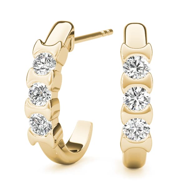 3-Stone Half Bezel J-Hoops (1 ct. tw.), Front view in yellow gold