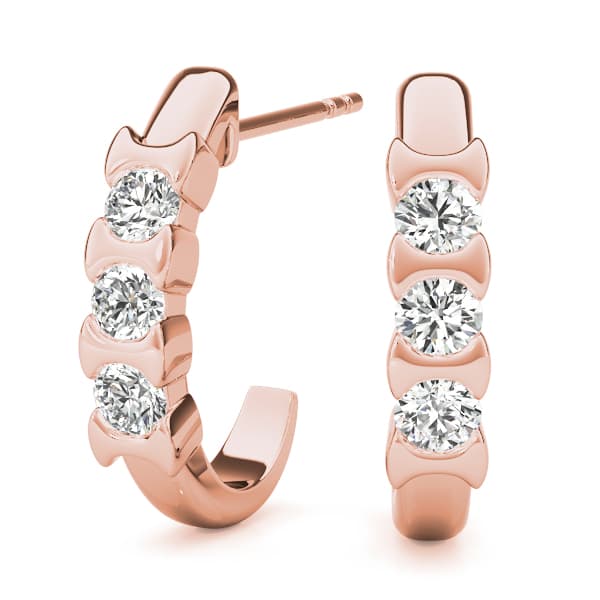 3-Stone Half Bezel J-Hoops (1 ct. tw.), Front view in rose gold