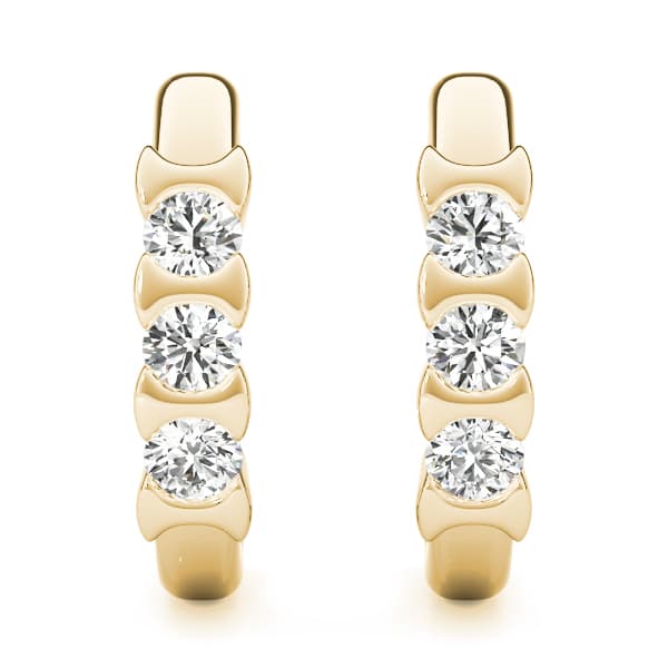 3-Stone Half Bezel J-Hoops (1 ct. tw.), Angle view in yellow gold