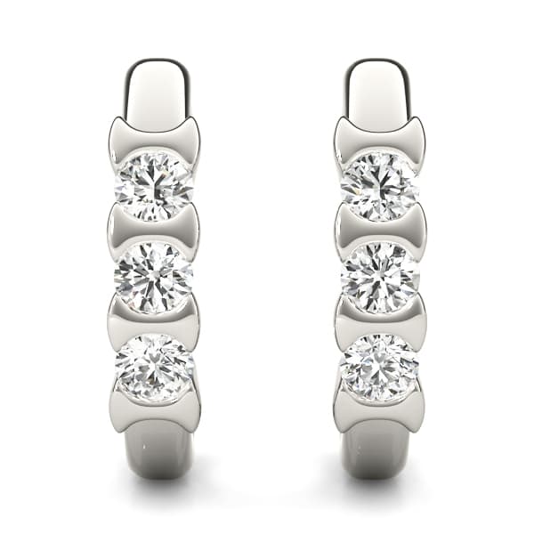 3-Stone Half Bezel J-Hoops (1 ct. tw.), Angle view in white gold or platinum