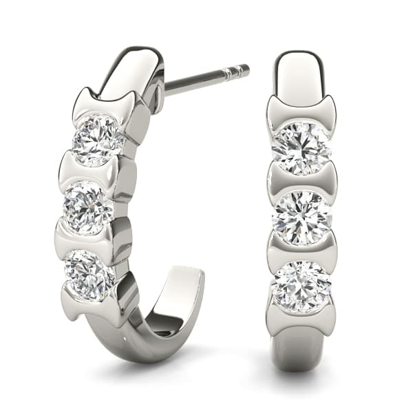 3-Stone Half Bezel J-Hoops — 1/4 CT — View 1