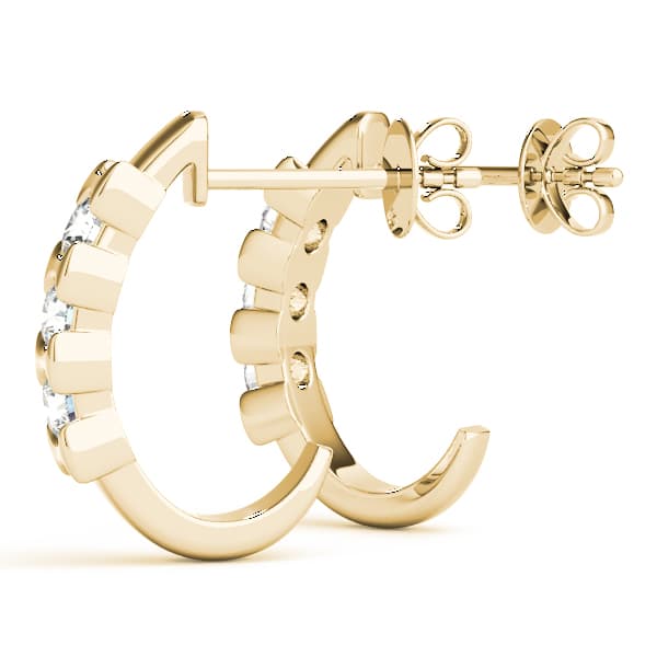 3-Stone Half Bezel J-Hoops (1 ct. tw.), On hand view in yellow gold
