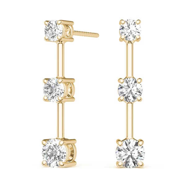 3-Stone Drop Earrings (3 ct. tw.), Front view in yellow gold