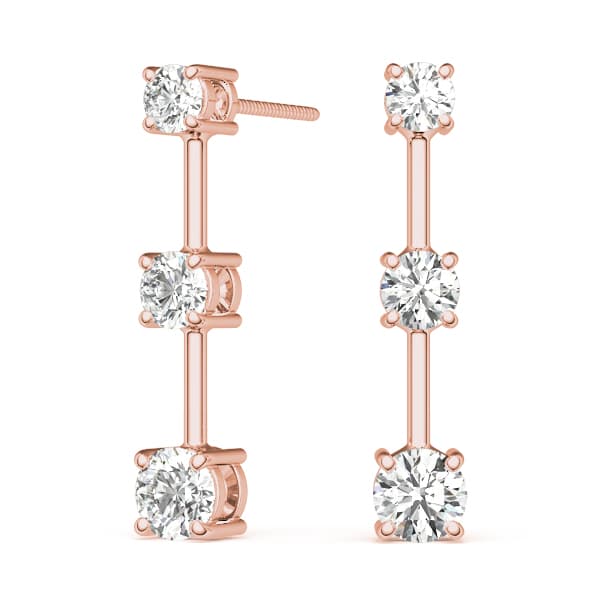 3-Stone Drop Earrings (2 ct. tw.), Front view in rose gold