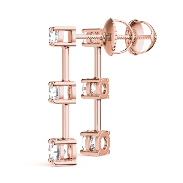 3-Stone Drop Earrings (2 ct. tw.), Angle view in rose gold