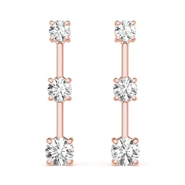 3-Stone Drop Earrings (2 ct. tw.), On hand view in rose gold