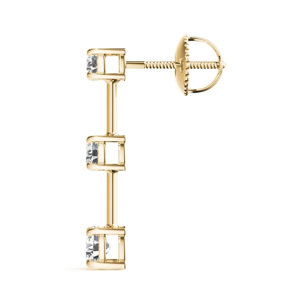 3-Stone Drop Earrings (3 ct. tw.), Side view in yellow gold
