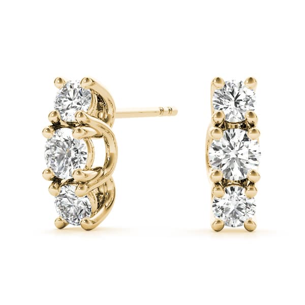 3-Stone Prong Set Curved Earrings (1.18 ct. tw.), Front view in yellow gold