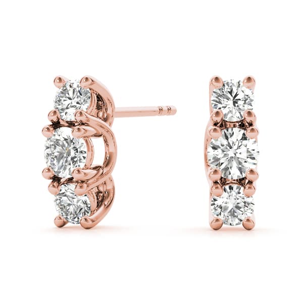 3-Stone Prong Set Curved Earrings (1.18 ct. tw.), Front view in rose gold