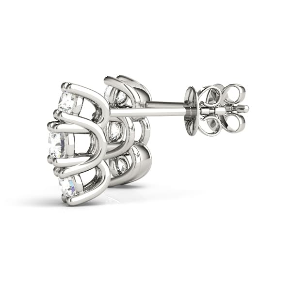 3-Stone Prong Set Curved Earrings (2/3 ct. tw.), Angle view in white gold or platinum