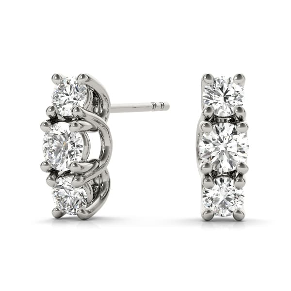 3-Stone Prong Set Curved Earrings — 1 1/5 CT — View 1