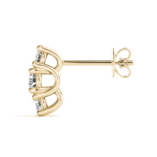 3-Stone Prong Set Curved Earrings (1.18 ct. tw.), Side view in yellow gold