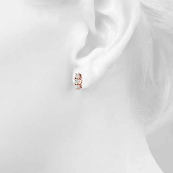 3-Stone Prong Set Curved Earrings (1.18 ct. tw.), Top view in rose gold
