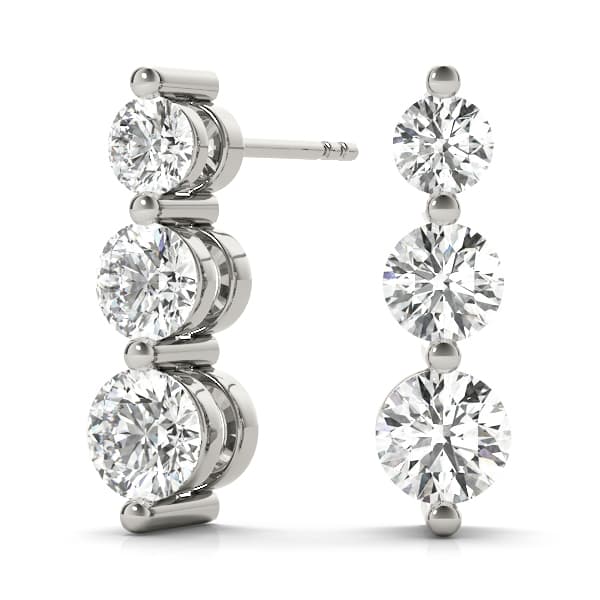 Single Shared Prong Drop Earrings — 1/8 CT — View 1