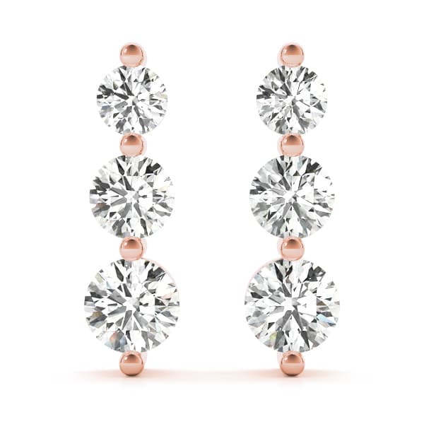 Single Shared Prong Drop Earrings (2 ct. tw.), On hand view in rose gold