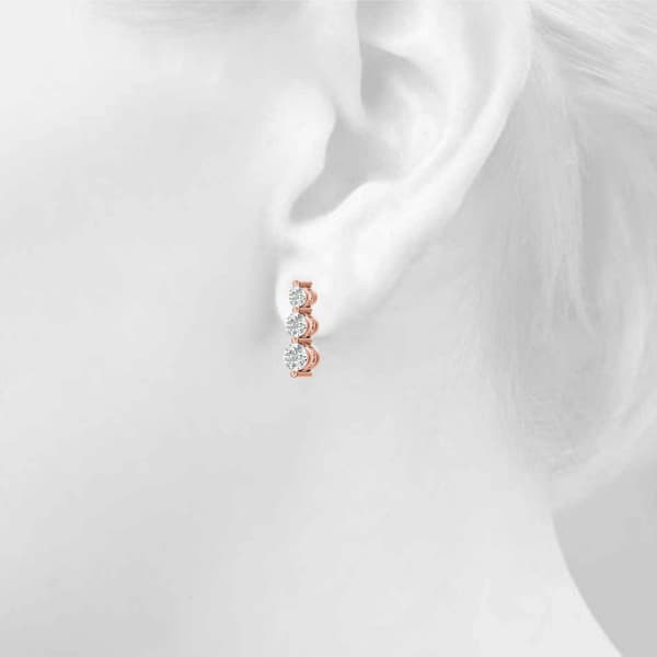 Single Shared Prong Drop Earrings (2 ct. tw.), Top view in rose gold