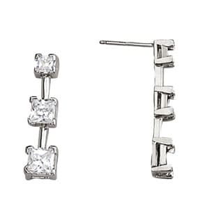 3-Stone Drop Earrings — White Gold