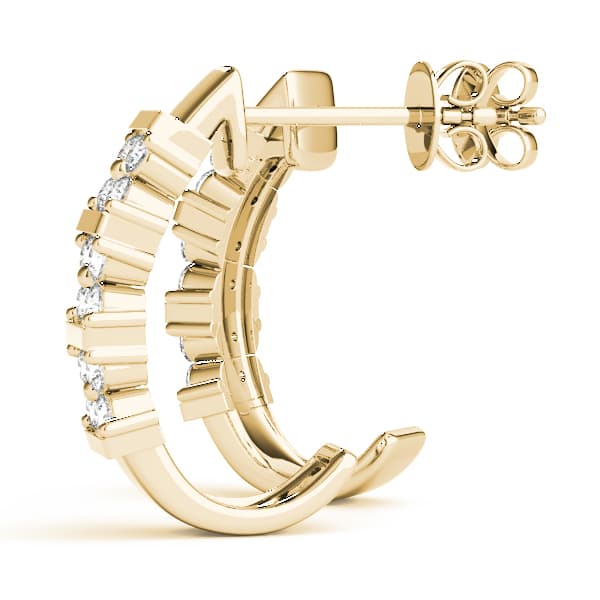 Hoop Earrings J-hoops Mat Earring (1/8 ct. tw.), Angle view in yellow gold