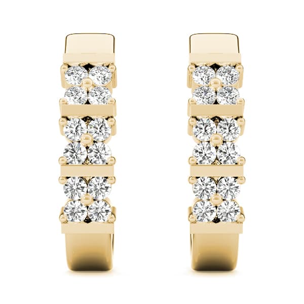 Hoop Earrings J-hoops Mat Earring (1/8 ct. tw.), On hand view in yellow gold