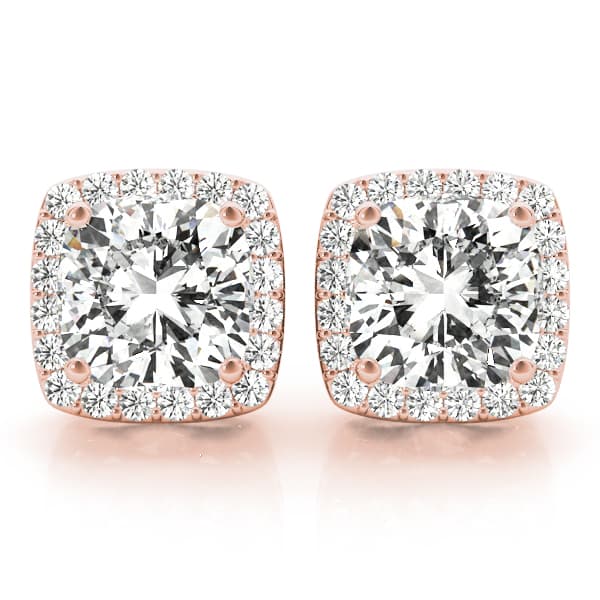 Cushion Halo Studs (3/8 ct. tw.), Front view in rose gold