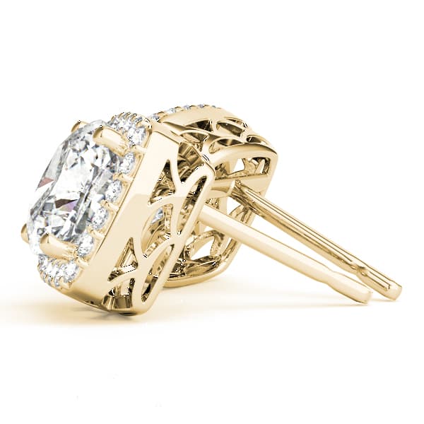 Cushion Halo Studs (3/8 ct. tw.), Side view in yellow gold