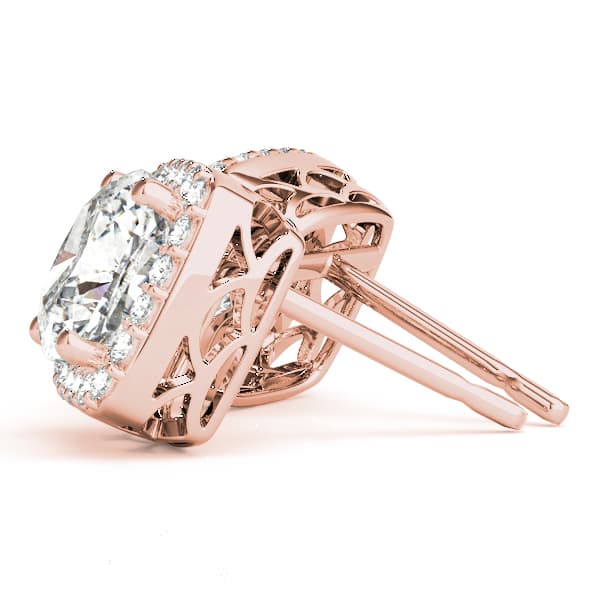 Cushion Halo Studs (3/8 ct. tw.), Side view in rose gold