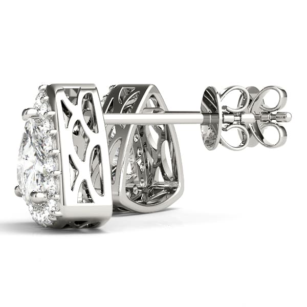Halo Trillion Cut Stud Earrings (0.22 ct. tw.), Angle view in white gold or platinum