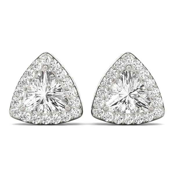 Halo Trillion Cut Stud Earrings — 6 X 6 MM — View 1