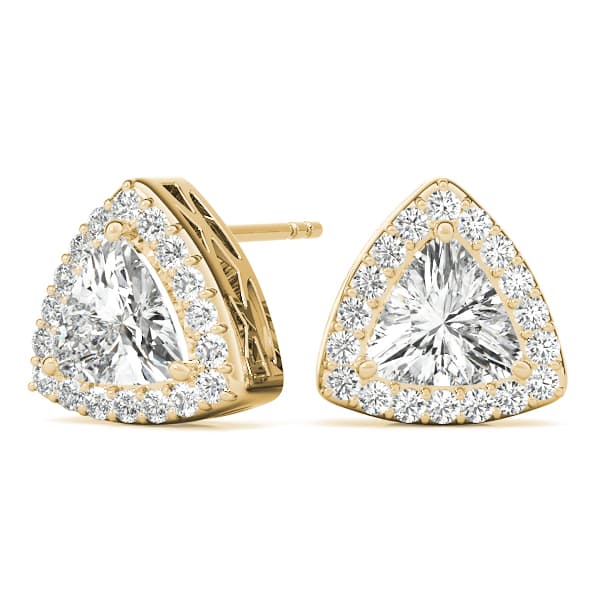 Halo Trillion Cut Stud Earrings (0.22 ct. tw.), On hand view in yellow gold