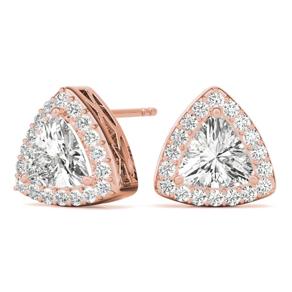 Halo Trillion Cut Stud Earrings (0.22 ct. tw.), On hand view in rose gold