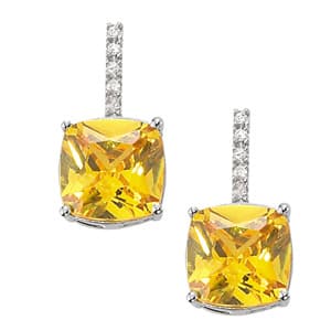 Color Cushion Cut Earrings — White Gold