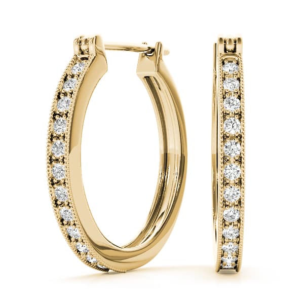 Milgrain Fashion Hoop Earrings (1/8 ct. tw.), Front view in yellow gold