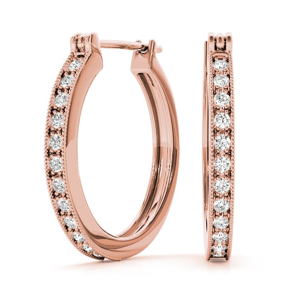 Milgrain Fashion Hoop Earrings (1/8 ct. tw.), Front view in rose gold
